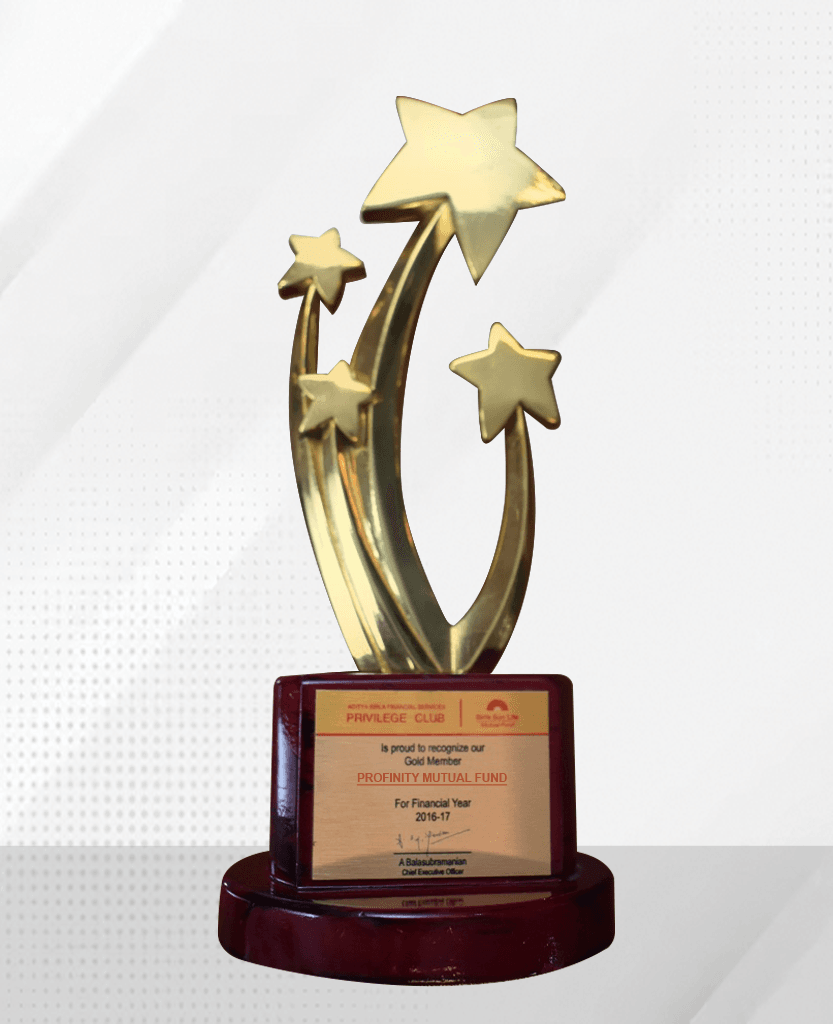 Aditya Birla Financial Services Privilege Club trophy recognising Profinity Mutual Fund as a Gold Member for financial year 2016-17