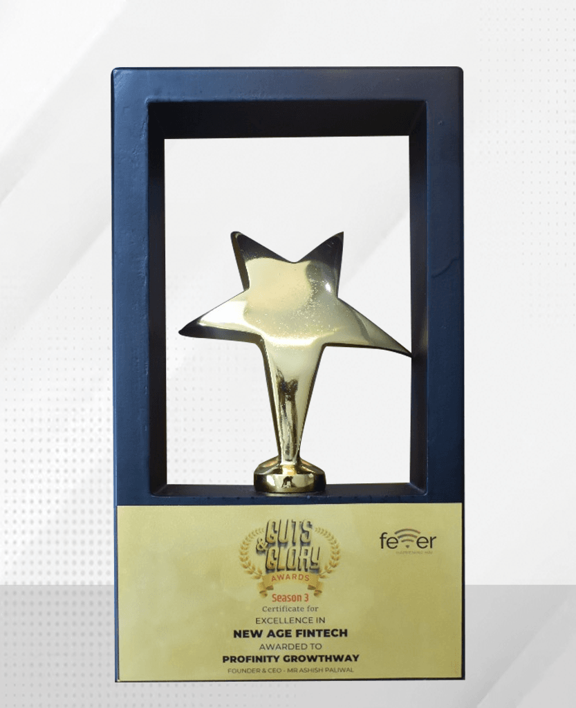 Guts & Glory Awards Season 3 star trophy for Excellence in New Age Fintech, awarded to Profinity Growthway, Founder & CEO Ashish Paliwal
